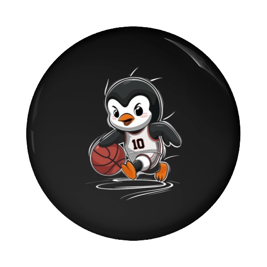 Penguin Basketball Player Number 10 Dribbling Pin Buttons
