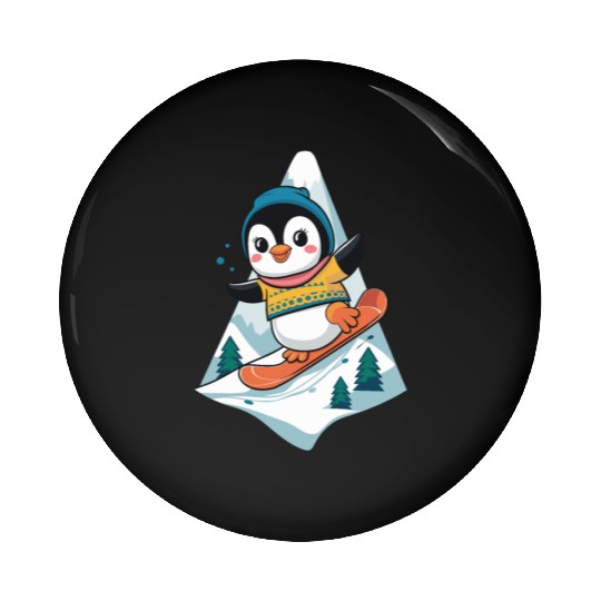 Cute Snowboarding Penguin Adventure Pin Buttons