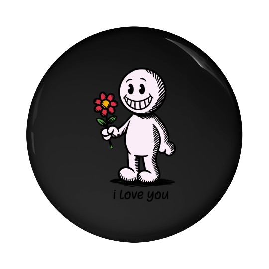 Stick Figure with Flower I LOVE YOU Pin Buttons