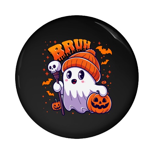 Bruh Ghost Halloween Cute Ghost Trick Or Treat Pin Buttons