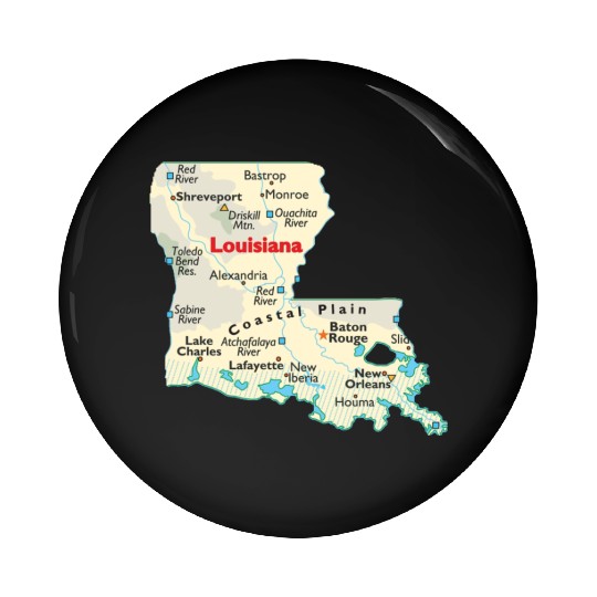 Louisiana map image of state. Pin Buttons