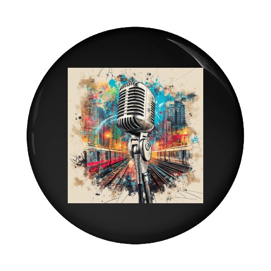 NYC Microphone AT Subway Pin Buttons