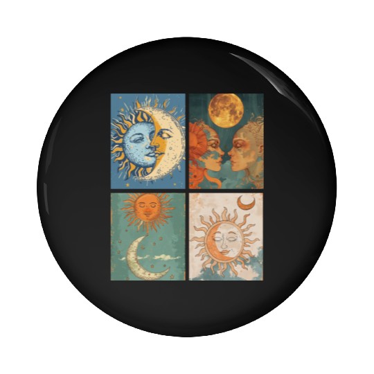 Moon and Sun Tarot Card Designed Look Pin Buttons
