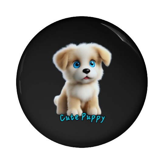 Adorable Blue-Eyed Puppy Pin Buttons