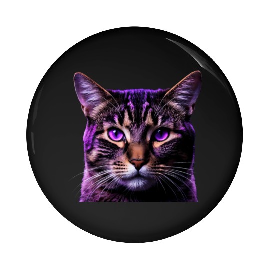 Vivid Lilac-Eyed Tabby Cat Portrait Pin Buttons