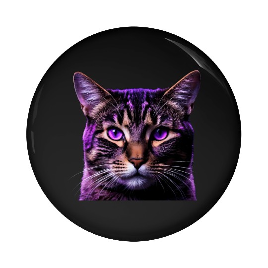 Vivid Lilac-Eyed Tabby Cat Portrait Pin Buttons