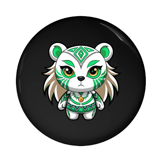 A white teddy bear girl with green tribal makeup Pin Buttons