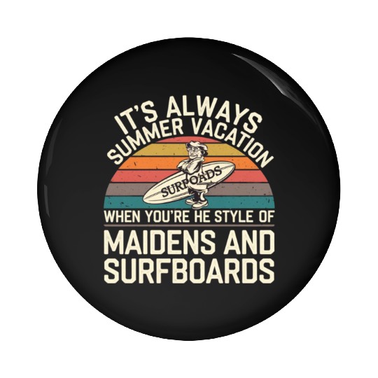 Maidens and Surfboards Vintage Summer Design Pin Buttons