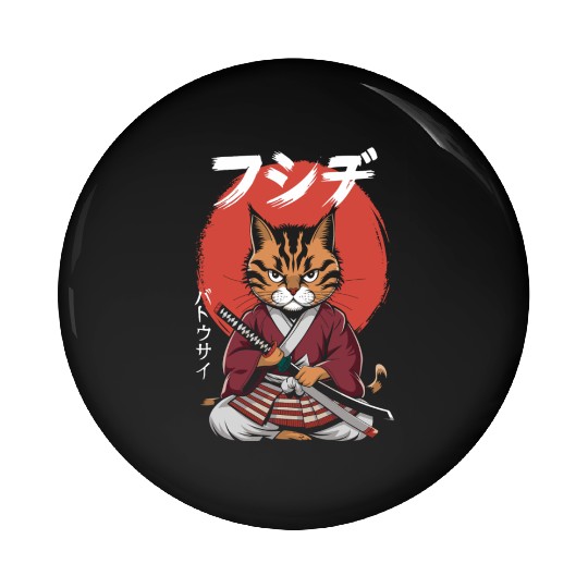 Neko Battousai Samurai Cat Classic Pin Buttons