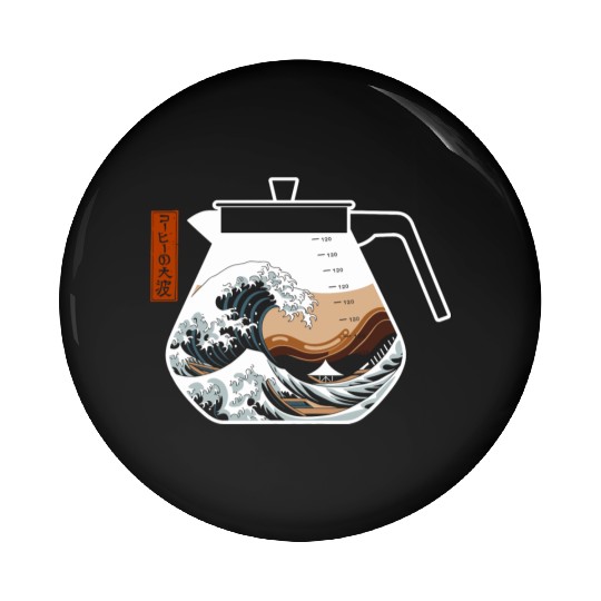 The Great Wave of Coffee Artistic Caffeine Lover Pin Buttons
