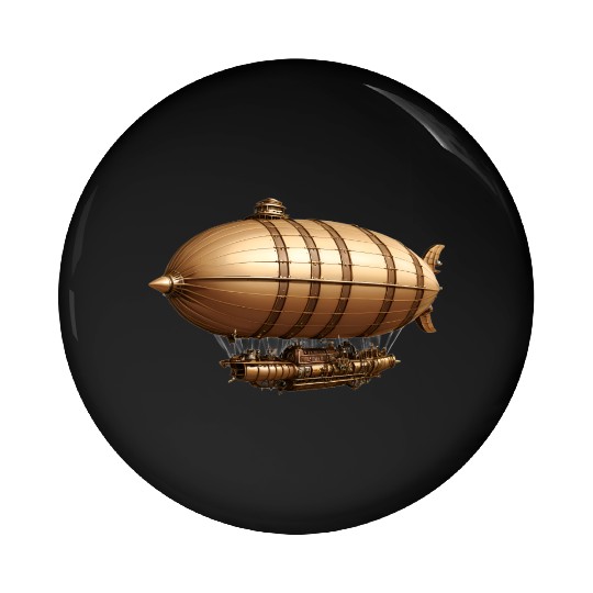 A large steampunk-style airship with bronze metal Pin Buttons