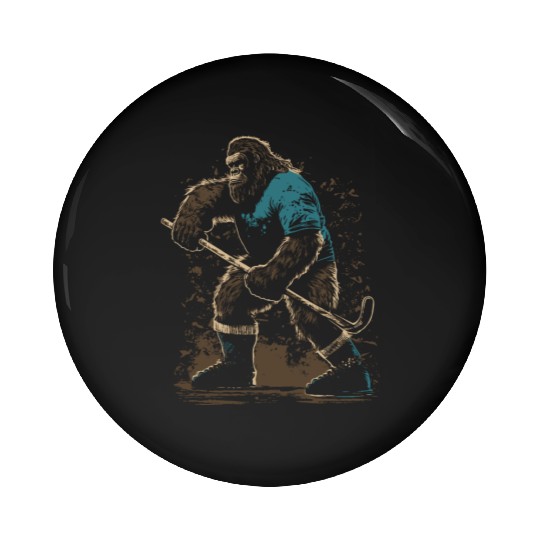 Bigfoot Playing Hockey Lover Funny Design Pin Buttons