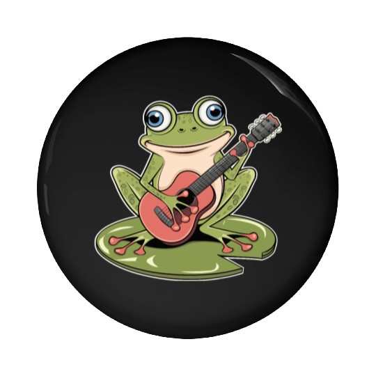Frog Playing Guitar On Lily Pad Pin Buttons