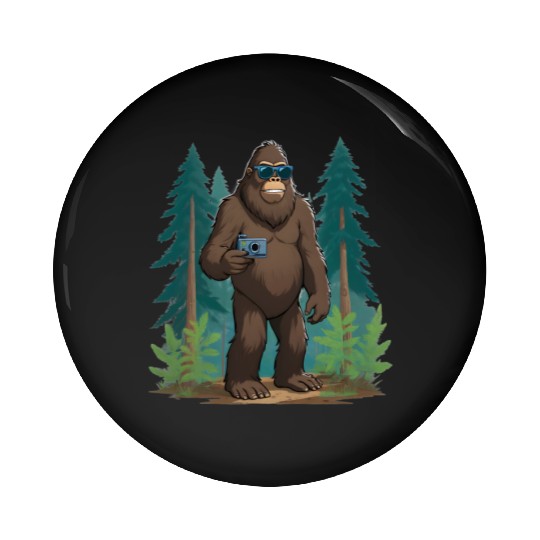 Bigfoot with Sunglasses and Camera on an Adventure Pin Buttons