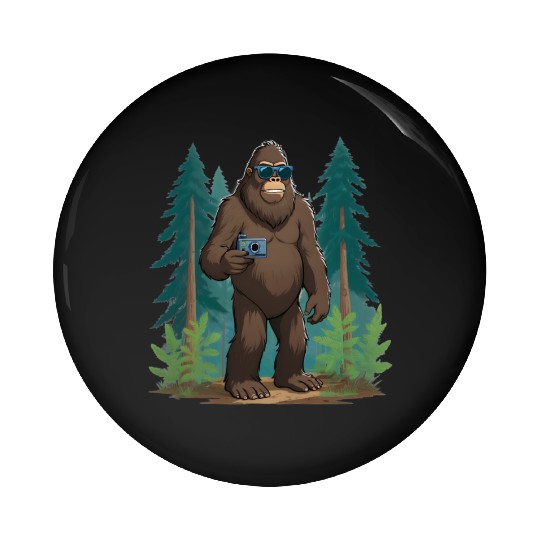 Bigfoot with Sunglasses and Camera on an Adventure Pin Buttons