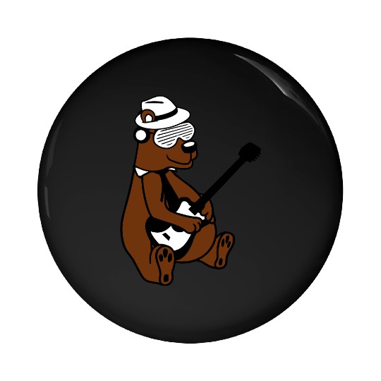 Cool Sitting Grizzly Brown Bear Playing Guitar Fun Pin Buttons