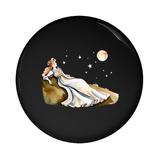 Watercolor Cottagecore Rolling Hills at Night Pin Buttons