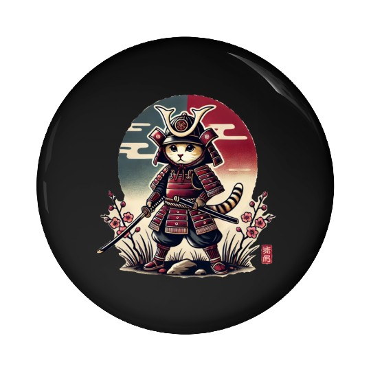 Samurai Cat: Vintage Ukiyo-e Warrior Art Pin Buttons