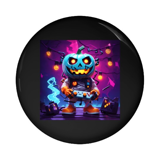 Pumpkin Gamer Halloween Neon Vibes Fun Design Pin Buttons