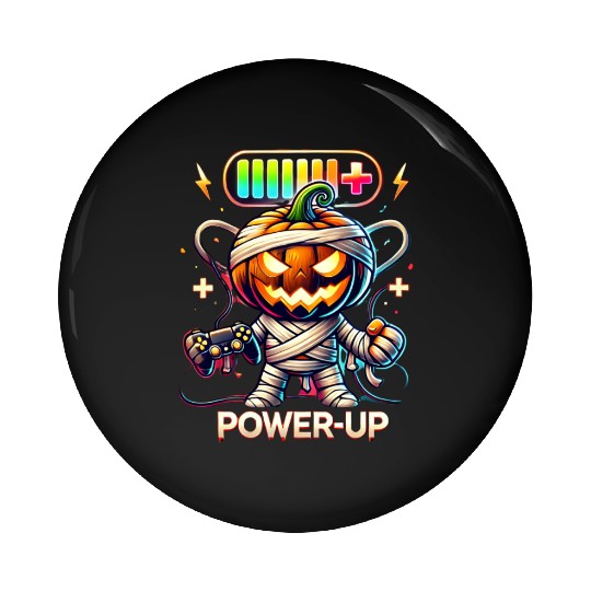 Pumpkin Mummy Gamer Wrapped in Halloween Fun Pin Buttons