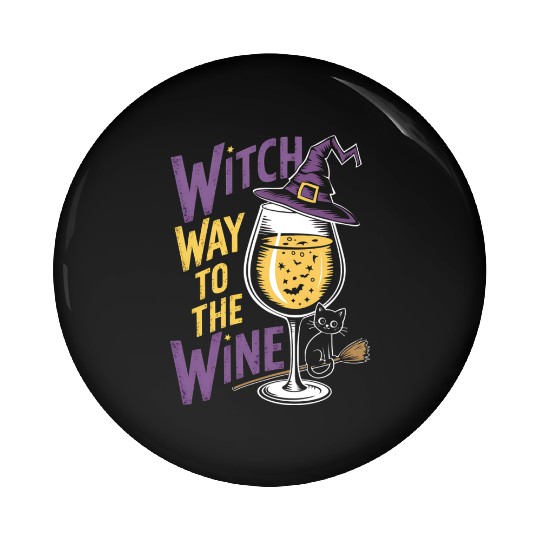 Spooky Witch Hat with Wine Glass and Halloween Cat Pin Buttons
