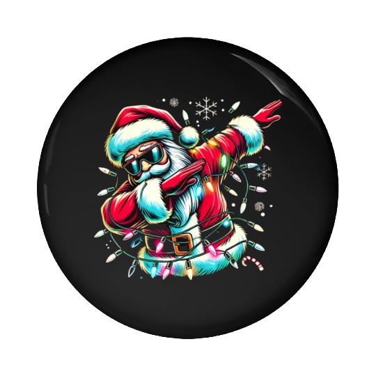 Dabbing Santa with Christmas Lights and Snowflakes Pin Buttons