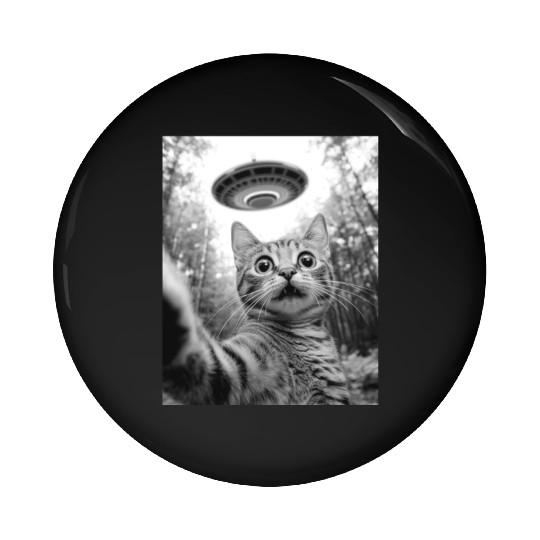 Funny Cat UFO Alien Abduction Cat Selfie Meme Pin Buttons