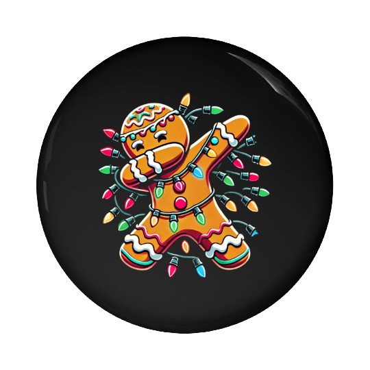 Dabbing Gingerbread Wrapped in Christmas Lights Pin Buttons