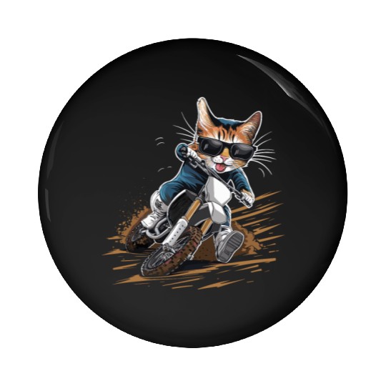 Cat Wearing Sunglasses Riding Dirt Bike Pin Buttons
