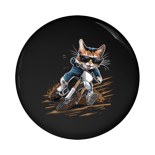 Cat Wearing Sunglasses Riding Dirt Bike Pin Buttons