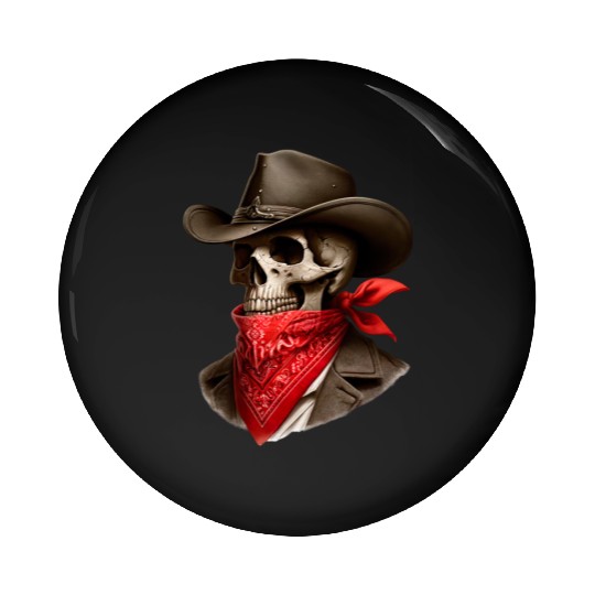 Cowboy Skeleton Skull Bandit Pin Buttons
