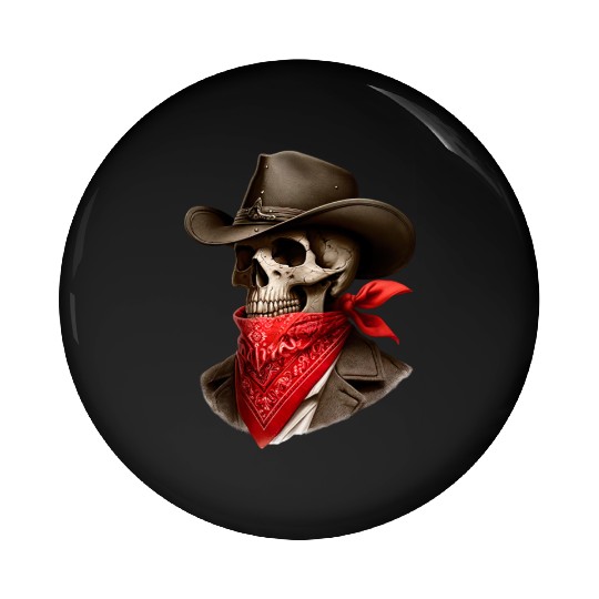 Cowboy Skeleton Skull Bandit Pin Buttons