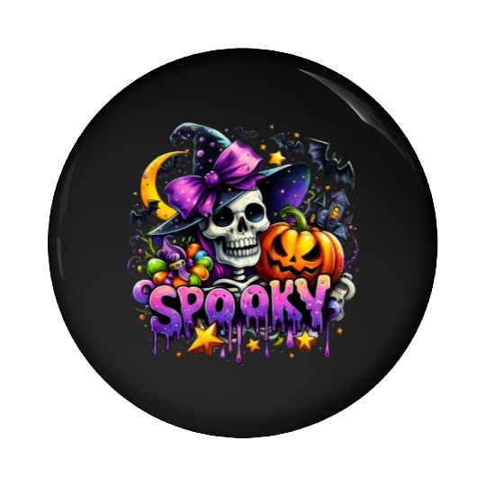 Halloween Spooky Season Witch Skeleton Pin Buttons