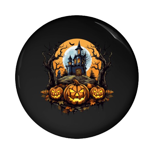 Spooky Haunted House Halloween Witches Pumpkin Pin Buttons