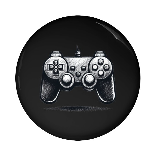 Gamer Controller Cartoon Charcoal Gaming Art Pin Buttons