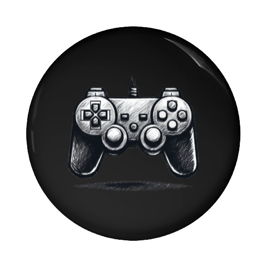 Gamer Controller Cartoon Charcoal Gaming Art Pin Buttons