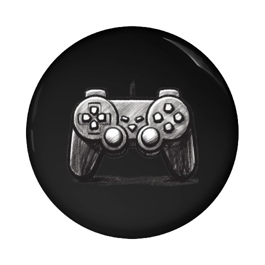 Gamer Controller Cartoon Charcoal Gaming Art 3 Pin Buttons