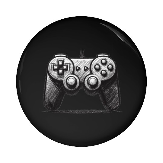 Gamer Controller Cartoon Charcoal Gaming Art 4 Pin Buttons