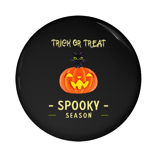 Spooky Season Trick or Treat Cat on Pumpkin Pin Buttons