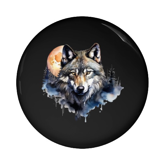 Wolf Portrait Under Full Moon Design Pin Buttons