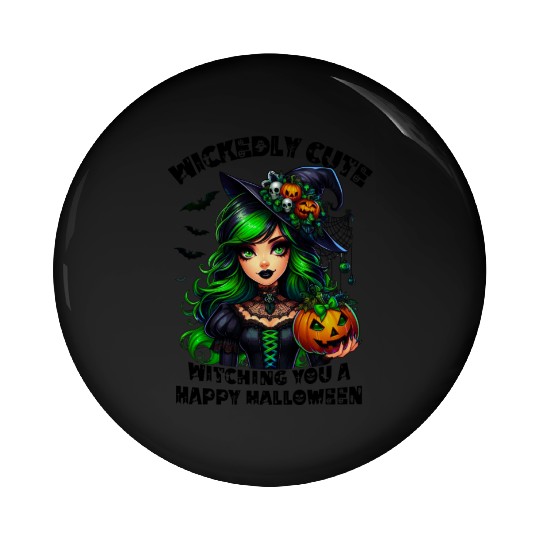 Halloween Wicked Cute Green Witch Pin Buttons