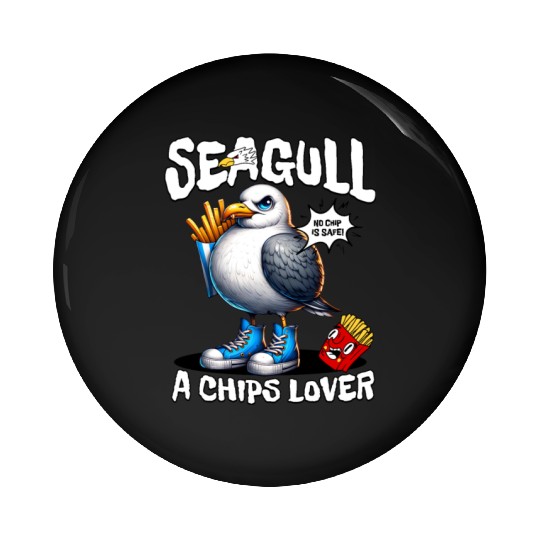 Seagull The Potato Chips Lover Funny Sea Bird Pin Buttons