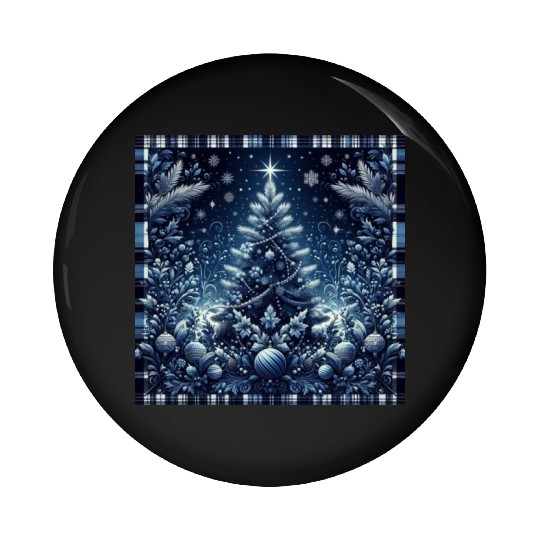 flannel blue and white christmas Pin Buttons