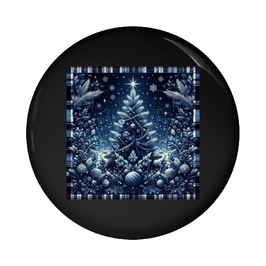 flannel blue and white christmas Pin Buttons