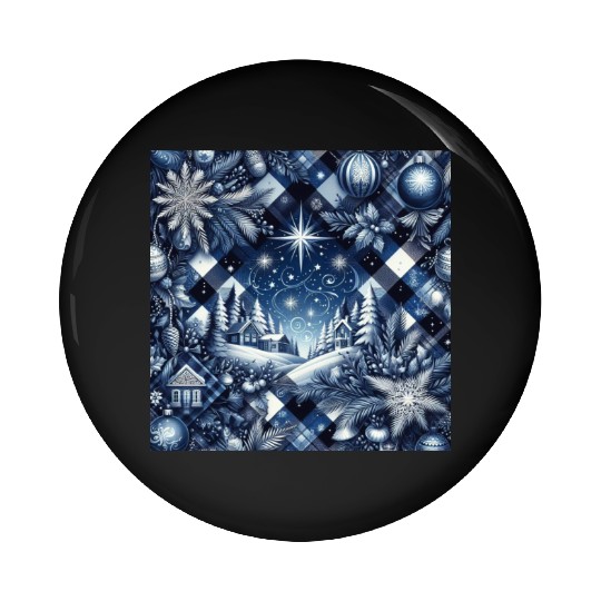 flannel blue and white christmas Pin Buttons