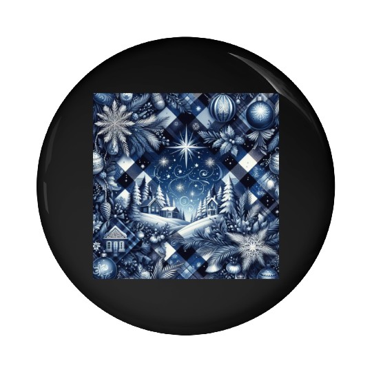 flannel blue and white christmas Pin Buttons