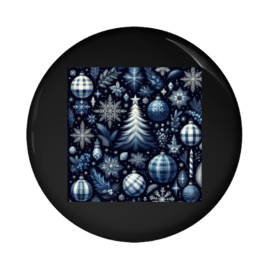 flannel blue and white christmas Pin Buttons