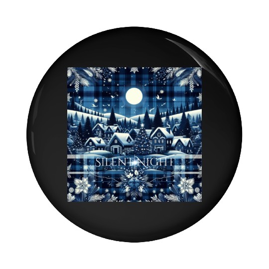 flannel silent night blue and white christmas Pin Buttons