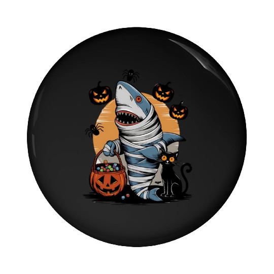 Spooky Shark Mummy and Black Cat Trick-or-Treat Pin Buttons
