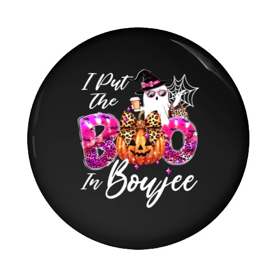 I Put The Boo in Boujee Halloween Leopard Ghost Pin Buttons